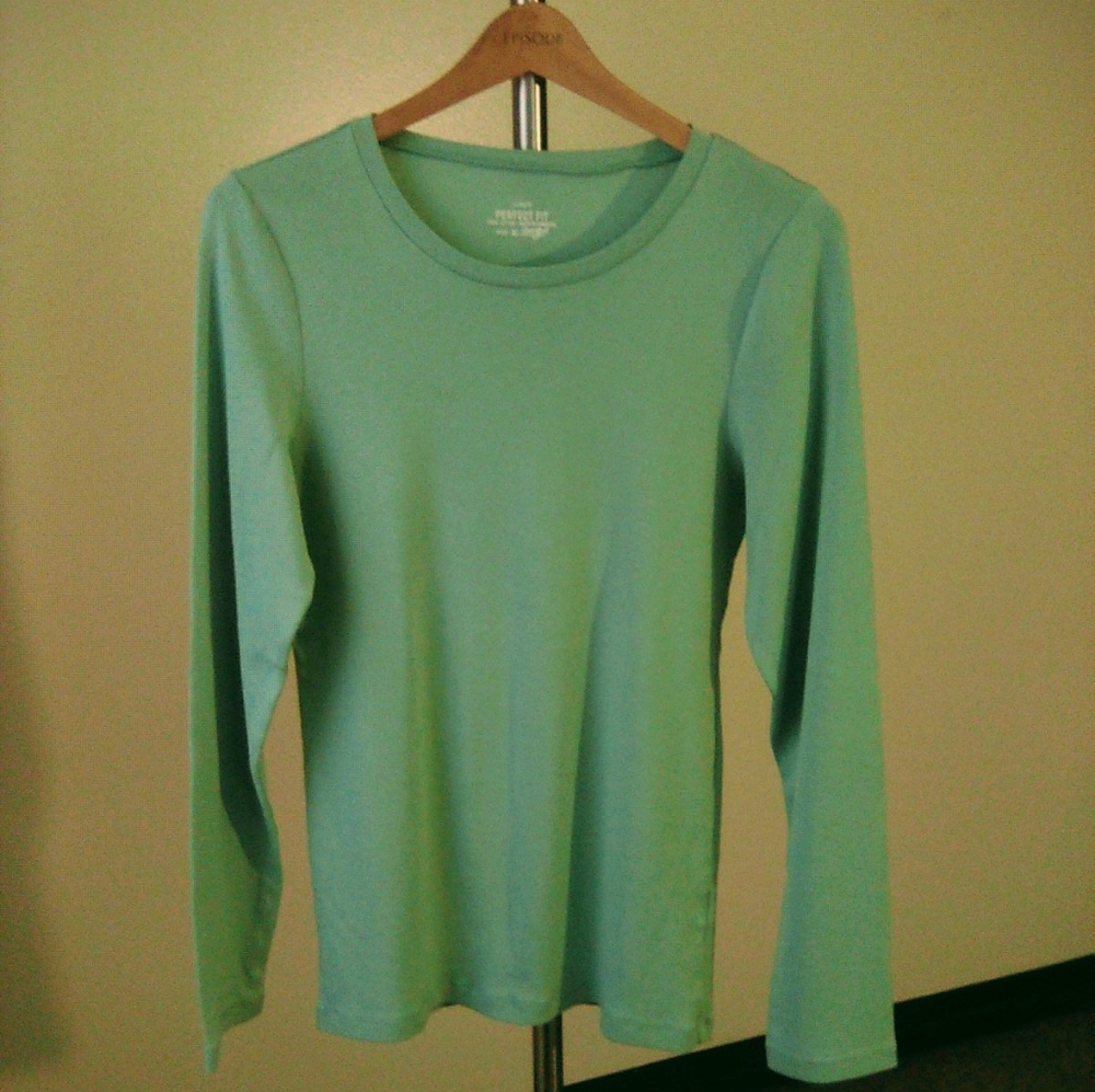 J.CREW PERFECT FIT Cotton Long Sleeve Crew Neck Light Green T-shirt Size XL